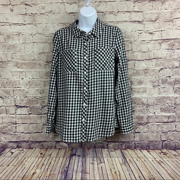 Relativity Black White Check Button Long Sleeve Shirt - Picture 1 of 12
